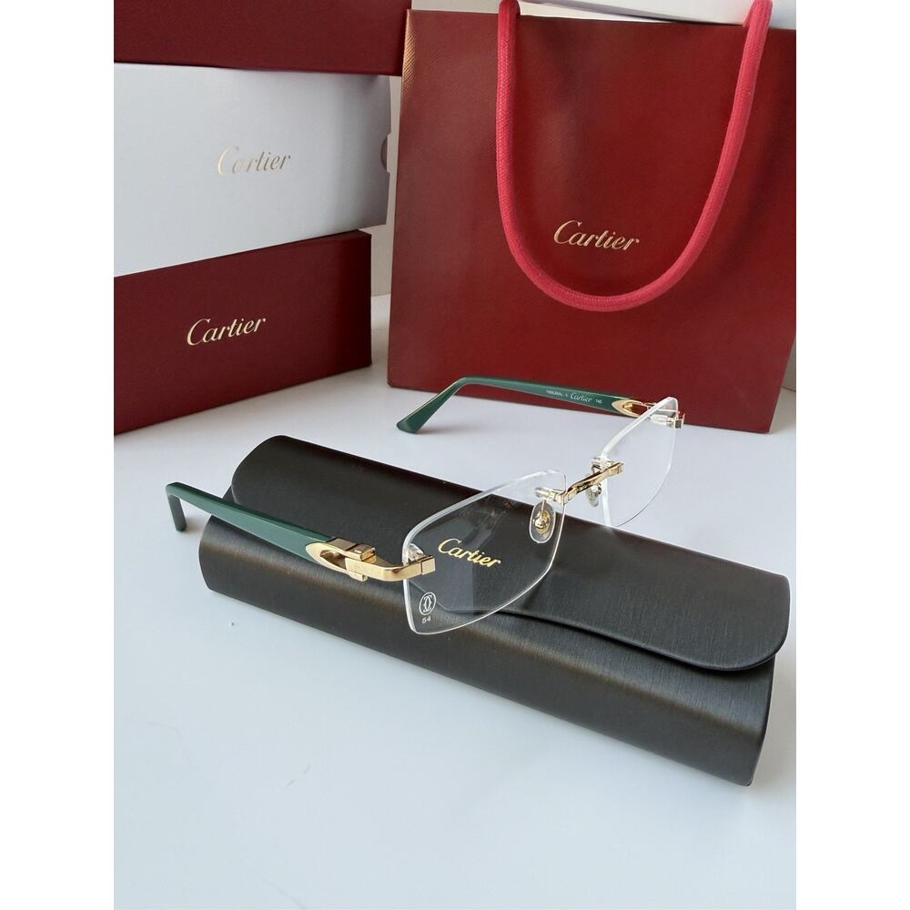 CARTIER CT0287O 009 Gold Green Transparent Clear Eyeglasses Rx Able AUTHENTIC - Picture 4 of 11